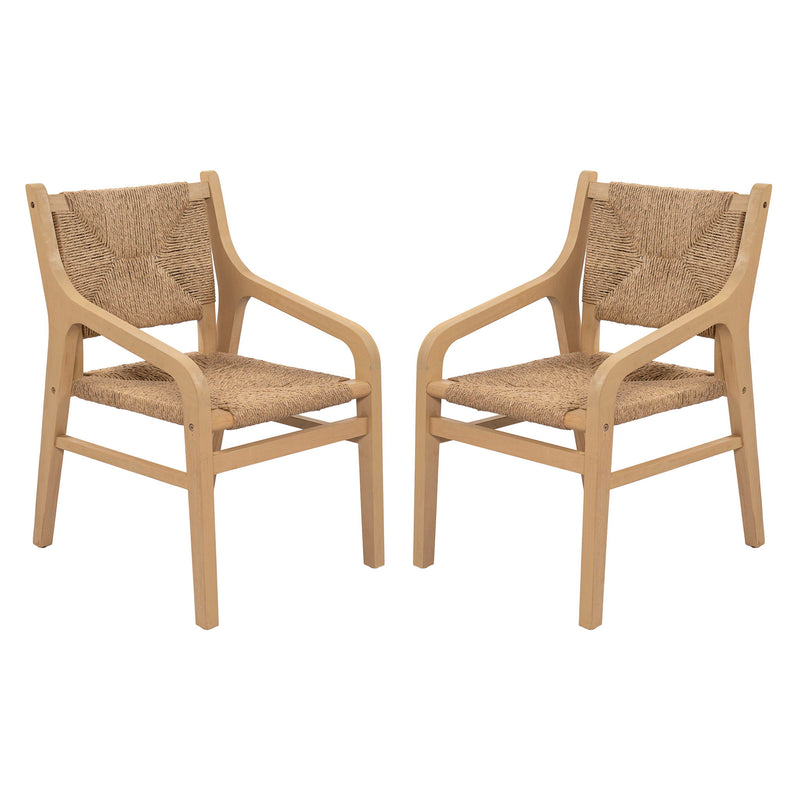Arm Dining Chair, Indoor Outdoor (Set of 2) - Light Teak / Natural