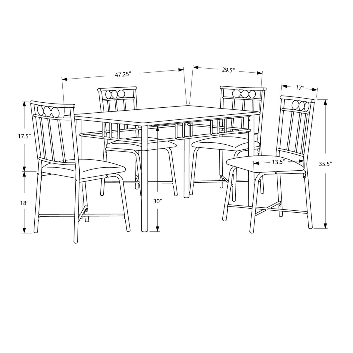5 Pieces Dining Table Set, Small, Rectangular