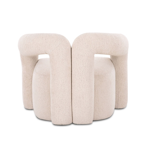 Pearl silver accent chair from back view with two rounded open sides