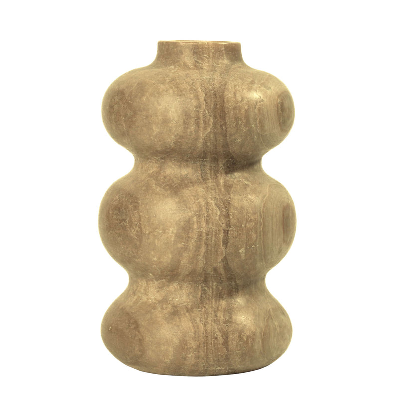 Marble-look swell vase with gold mottling, rounded body and flat top opening