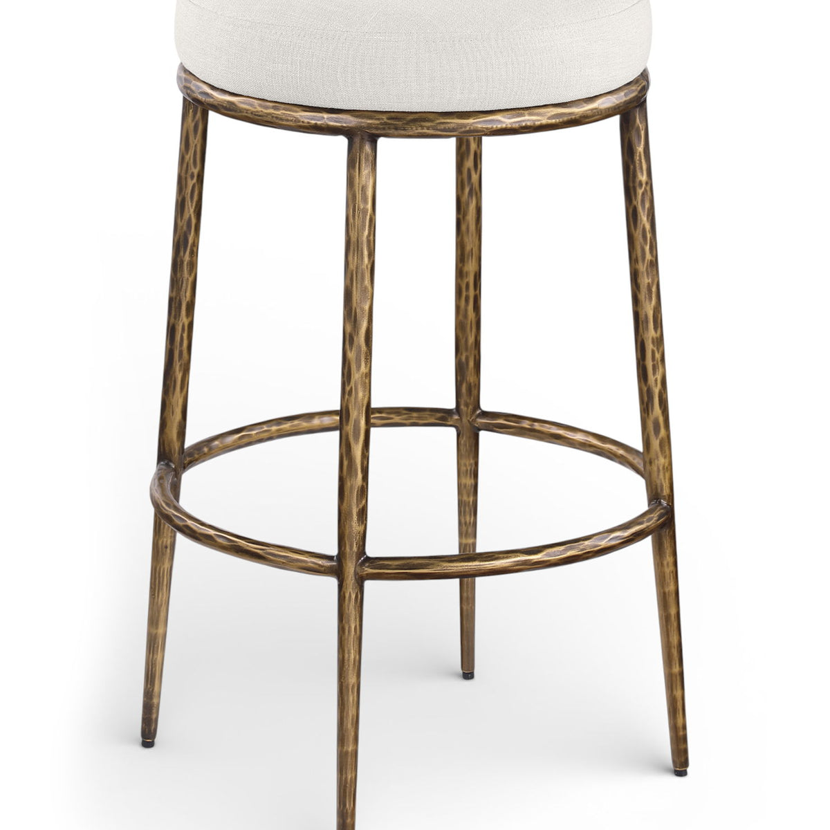 Ferro - Performance Fabric Upholstered Backless Bar Stool - Cream / Antique Brass