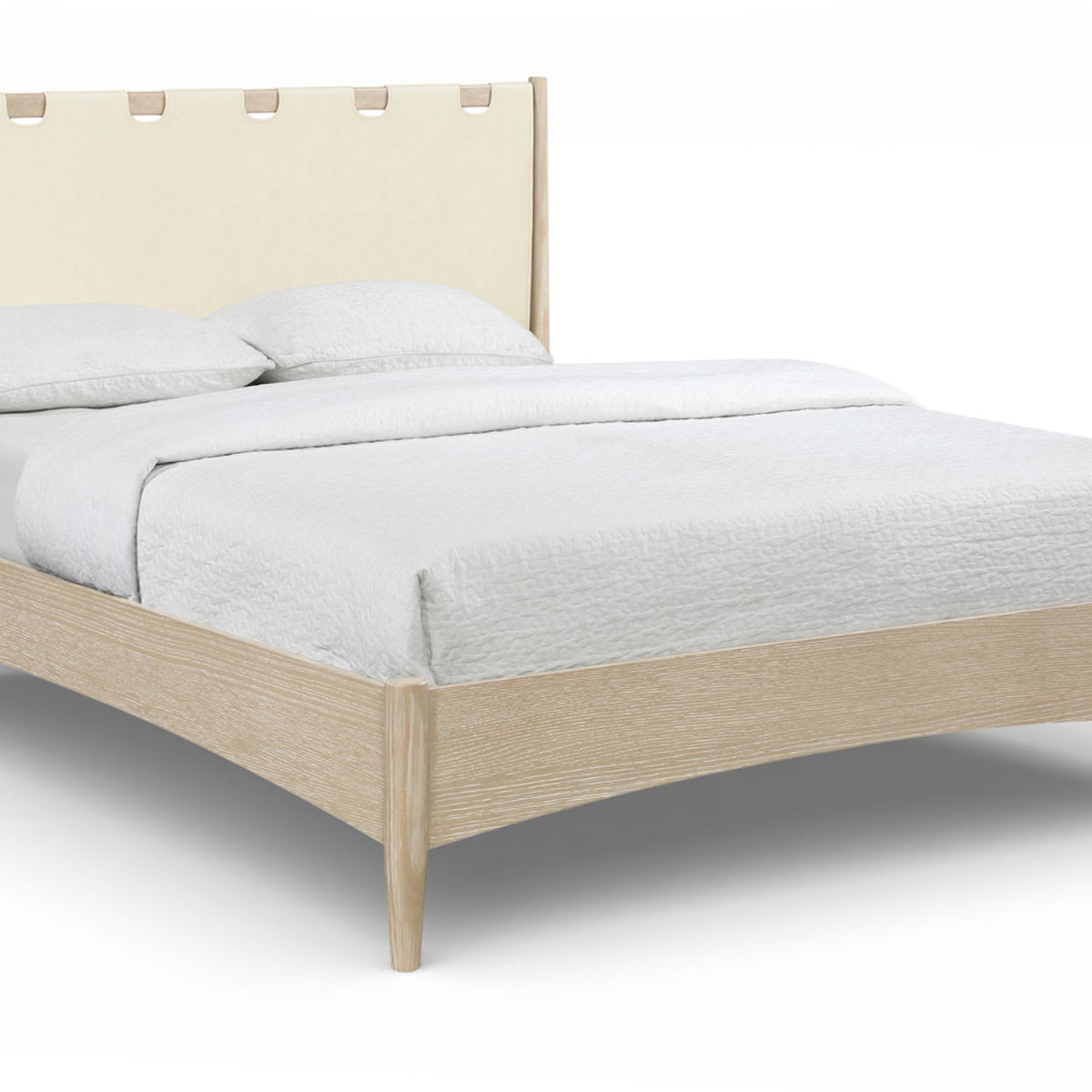 Santos - Vegan Leather Headboard And Wood Bed - Waxed Natural Frame
