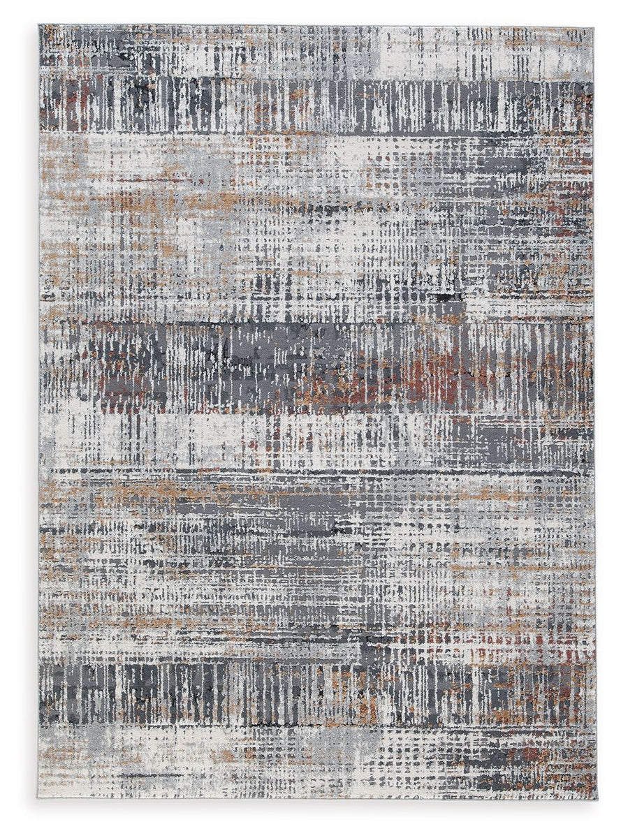 Abstract multi-color area rug in light gray and white with dark streaks (5x7)