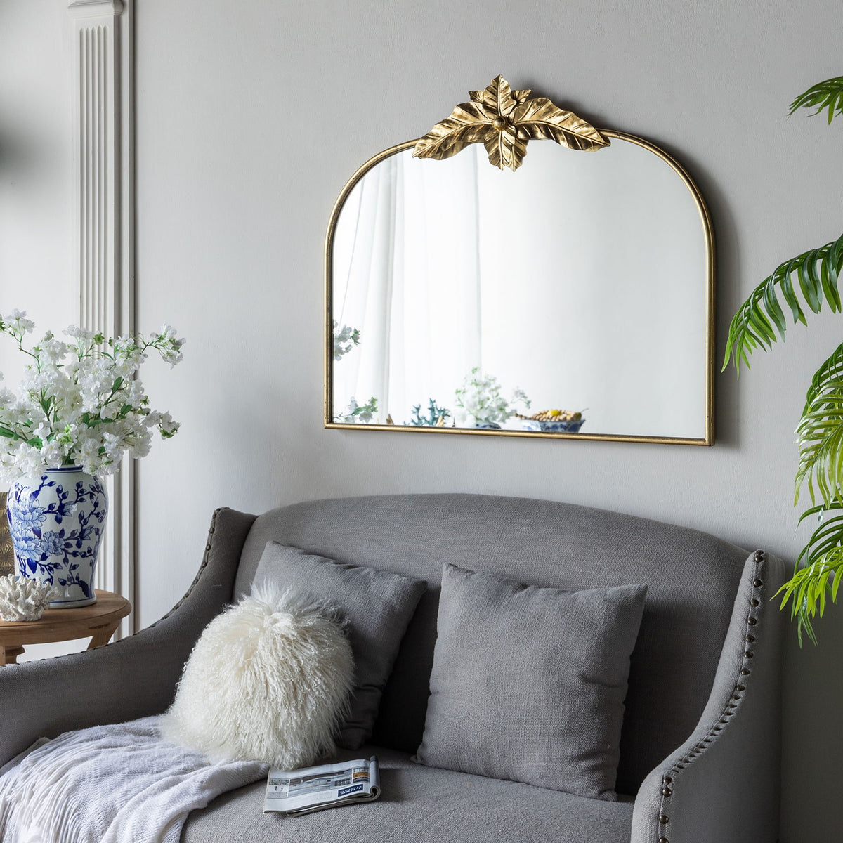 Arched Wall Mirror With Metal Frame, Wall Mirror For Living Room