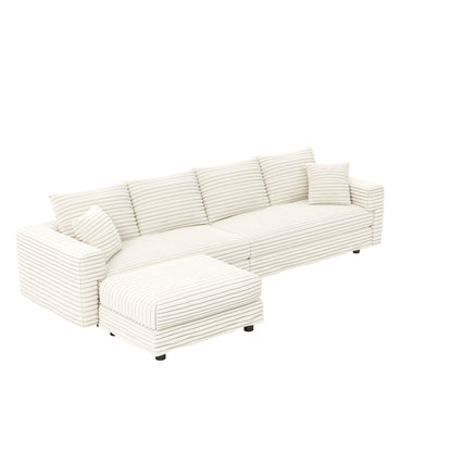 4 Seat Sofa With Soft Pillows And Movable Ottoman