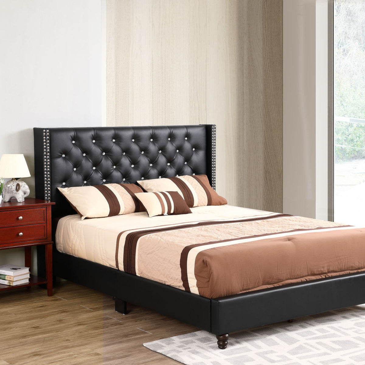 Upholstered Nailhead Trim Chic Bed