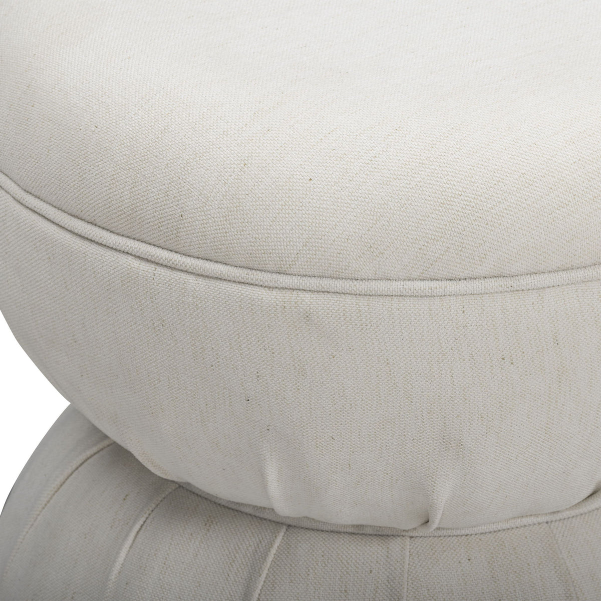Upholstered ottoman seam and ruched band detail, light beige