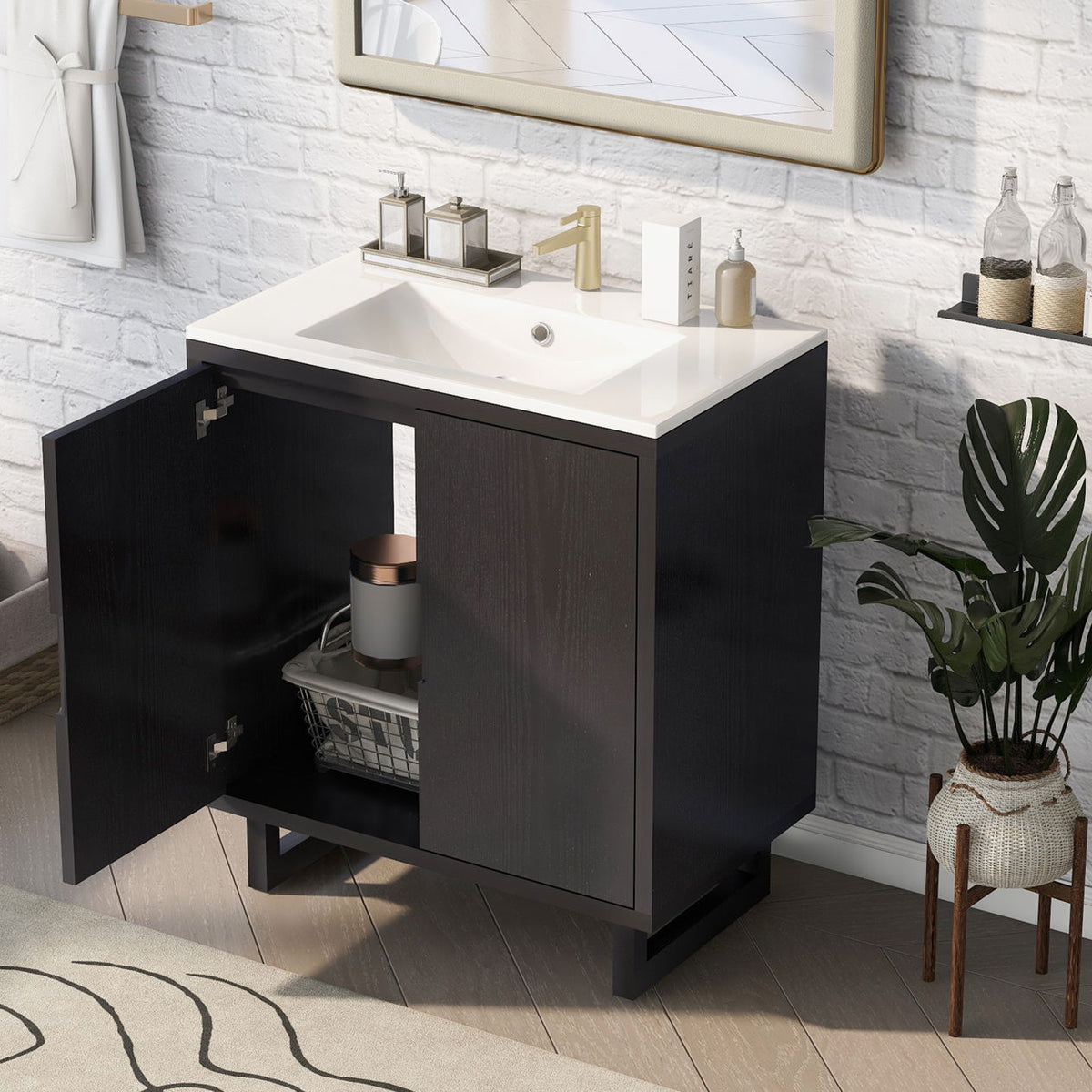 Bathroom Vanity Set With Sink, Combo Cabinet, Bathroom Storage Cabinet, Solid Wood Frame