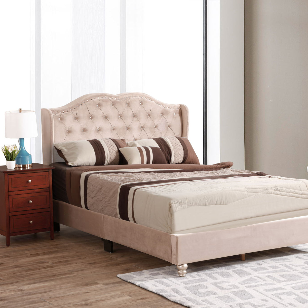 Upholstered Velvet Bed Transitional