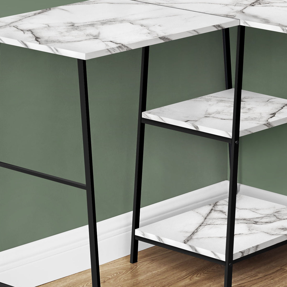 Computer Desk, Home Office, Corner, Storage Shelves, L Shape, Work, Laptop, Marble Look Laminate, Contemporary, Modern