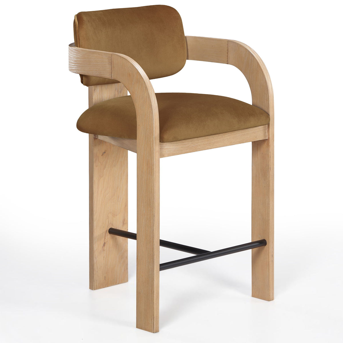 Cedra - Velvet Performance Fabric Upholstered Counter Stool - Natural Frame