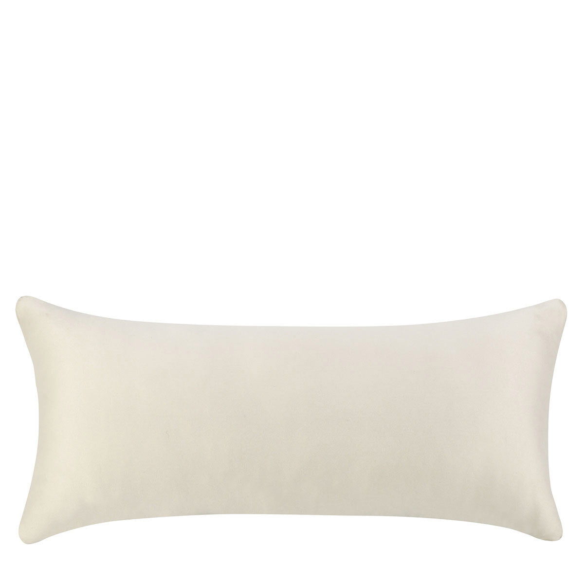 Solid ivory lumbar pillow with smooth fabric and piped edges