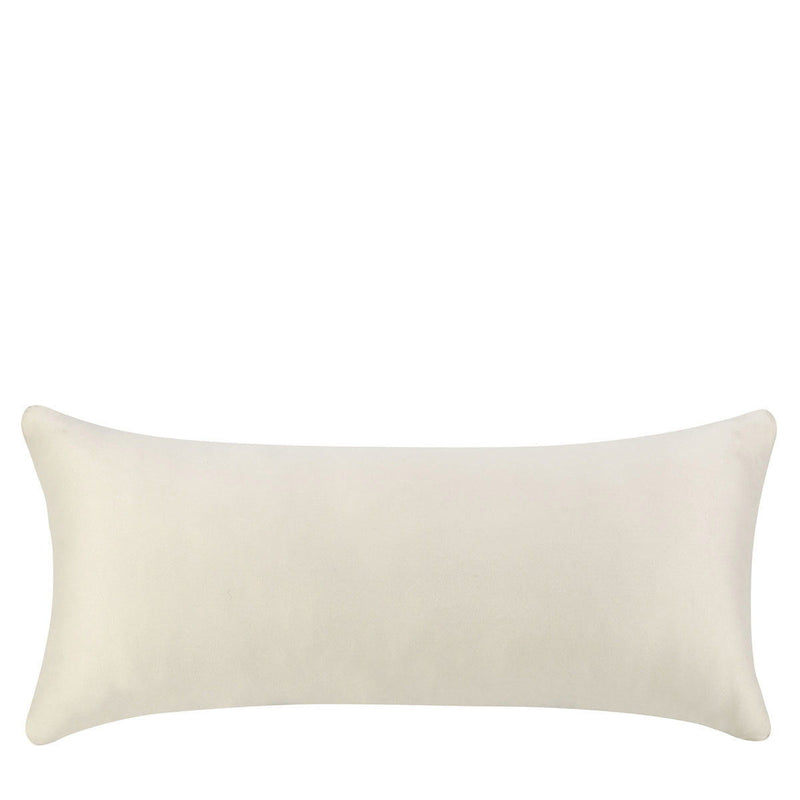 Solid ivory lumbar pillow with smooth fabric and piped edges