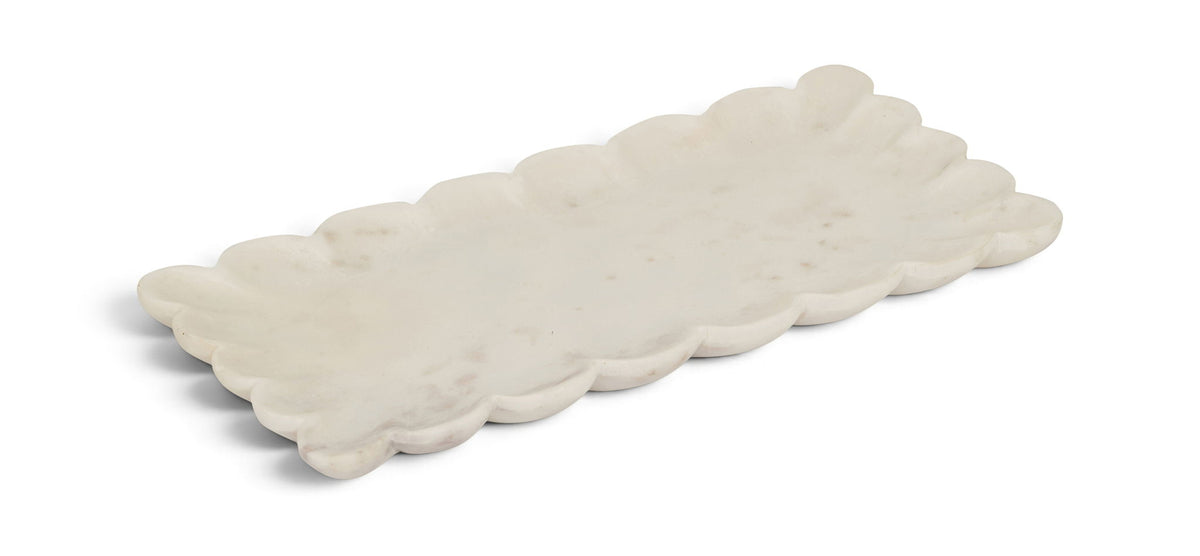 White marble tray with scalloped edge