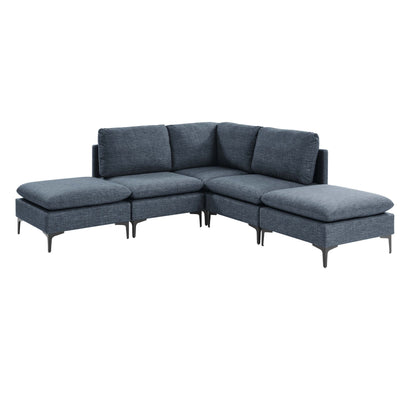 Dark gray modular sectional with tall legs, three back panels and chaise cushions