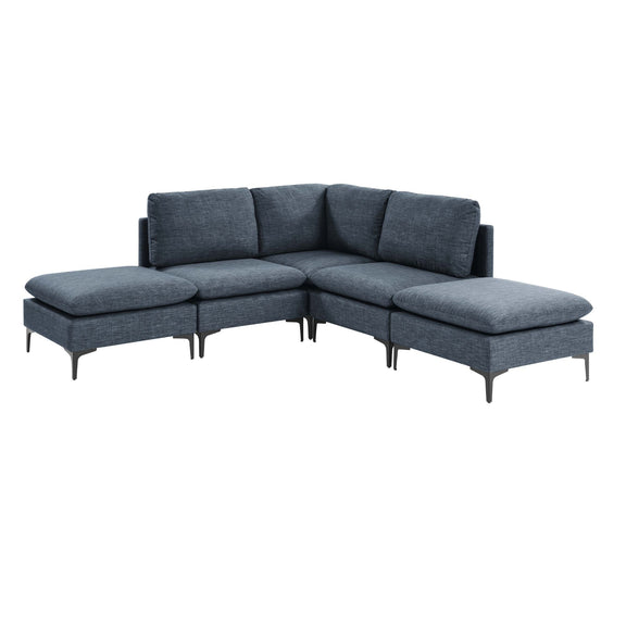 Dark gray modular sectional with tall legs, three back panels and chaise cushions