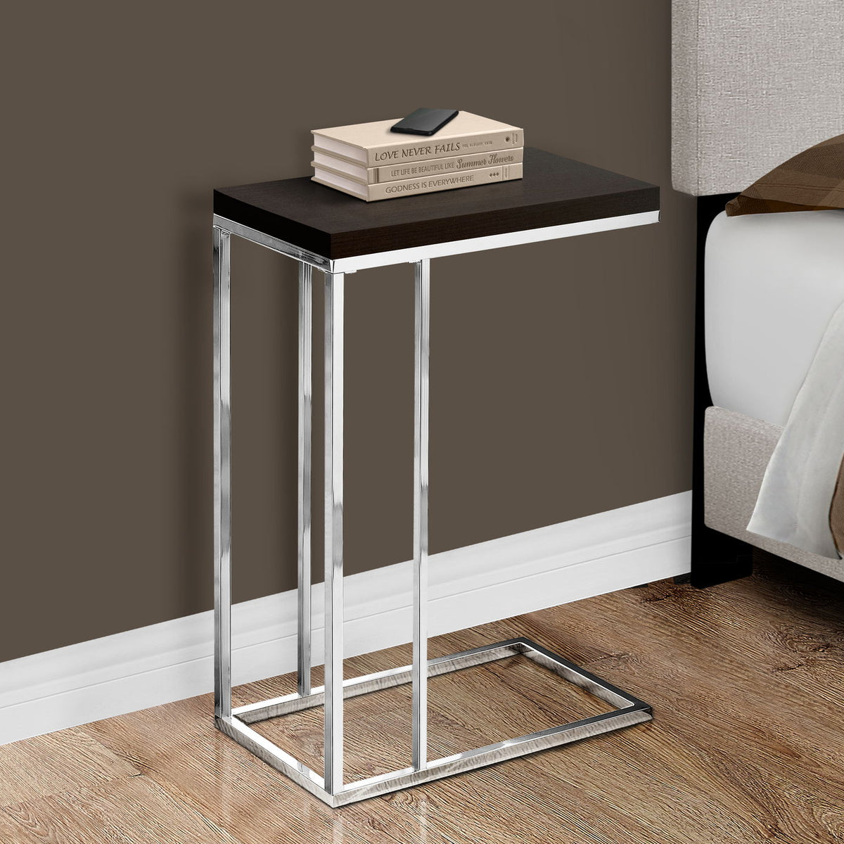 Accent Table, C - Shaped, Tempered Glass, Stylish Design Contemporary & Modern