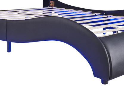 Upholstered Platform Bed With LED Light, Frame Slatted