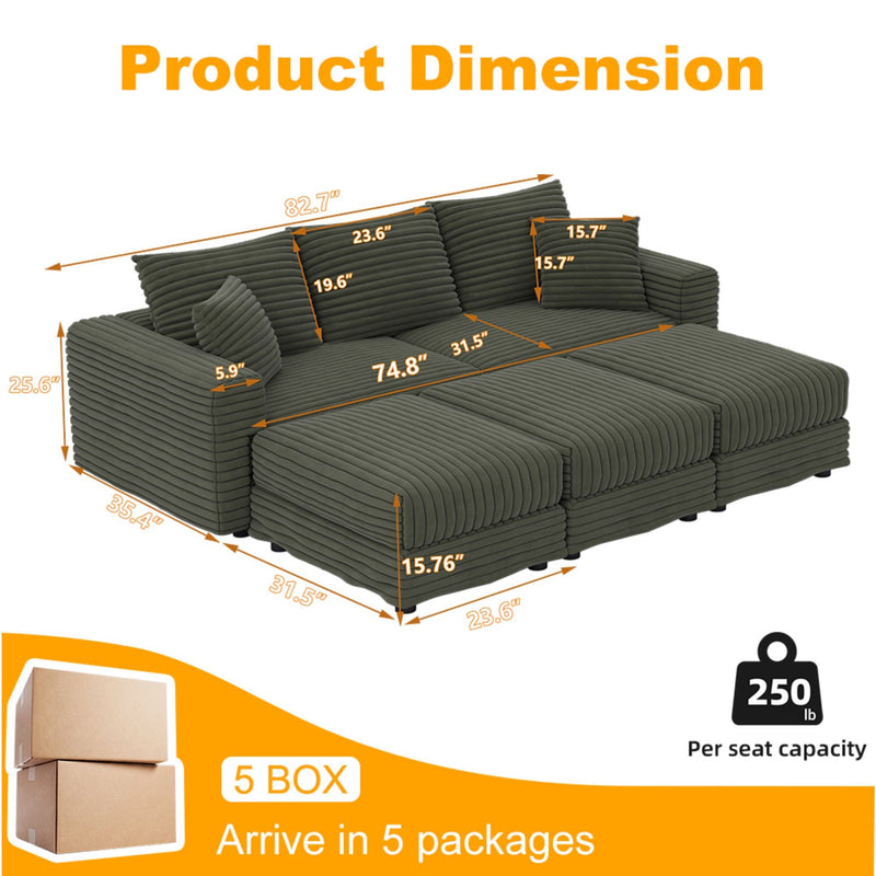 Deep Seat Convertible Sofa With Soft Pillows And Ottomans