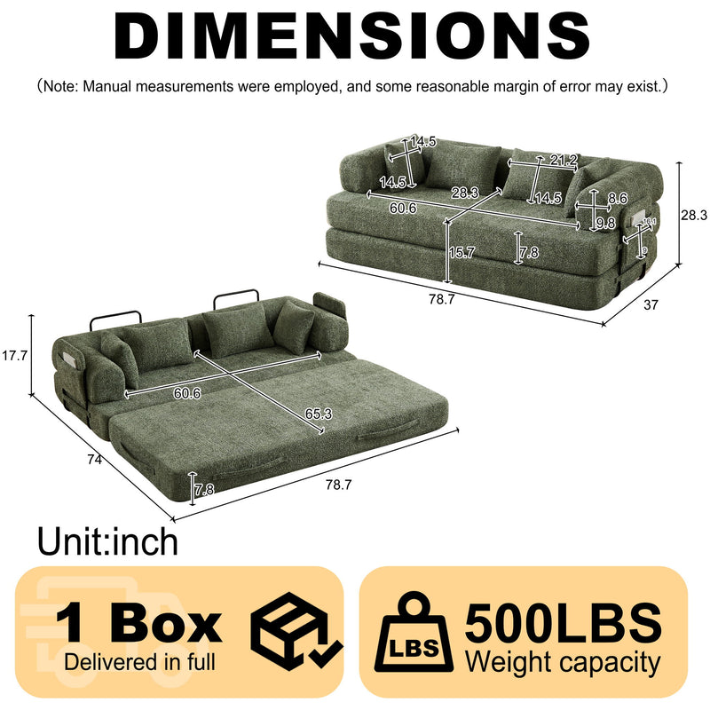 Convertible Sleeper Sofa Bed With Cylindrical Pillow