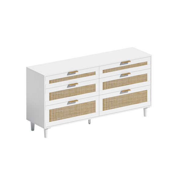 Rattan Dresser With 6 Drawers, Wooden Legs & Metal Handle – Dreamee Home Furniture Rattan Dresser With 6 Drawers, Wooden Legs & Metal Handle – Dreamee Home Furniture