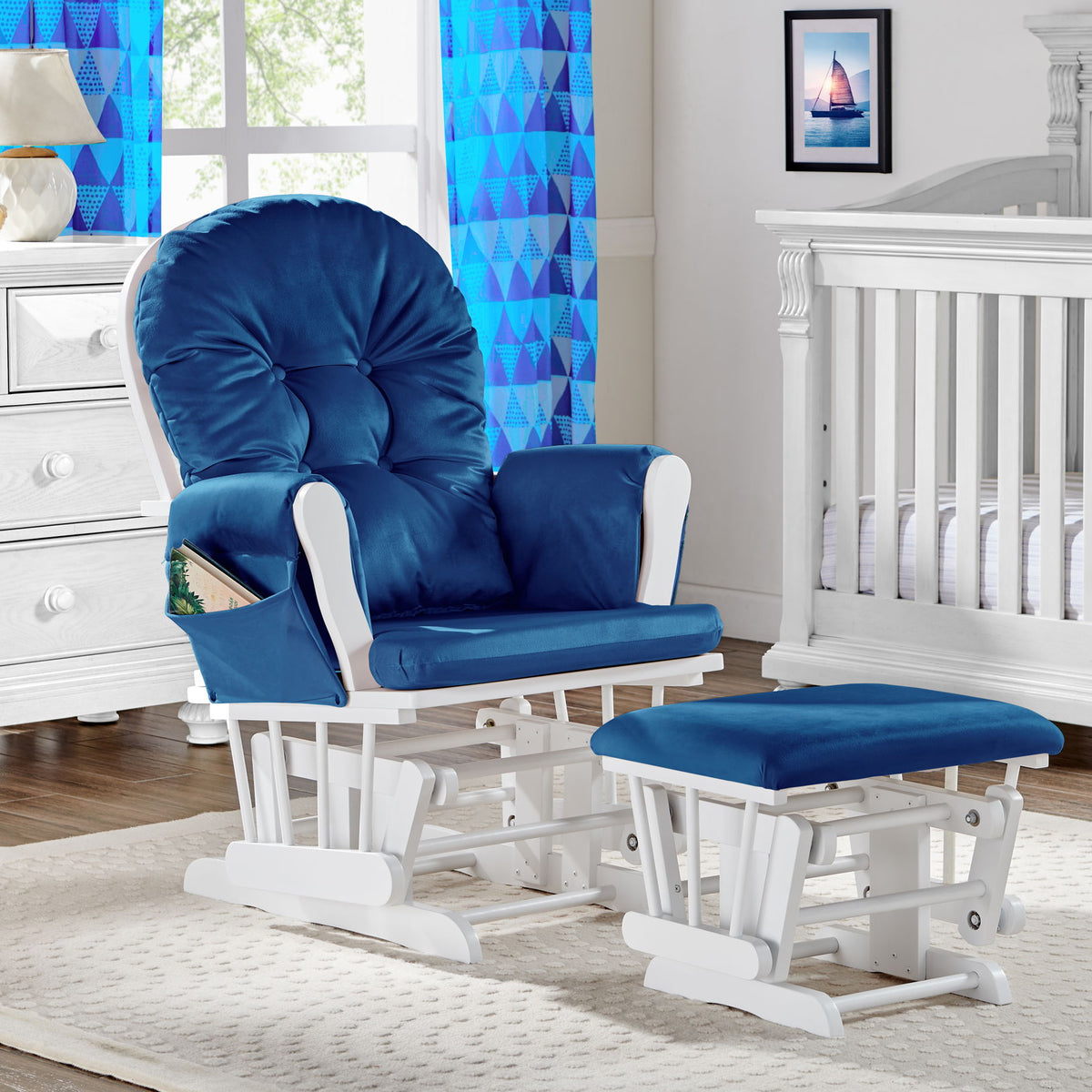 Mason - Glider And Ottoman White Wood