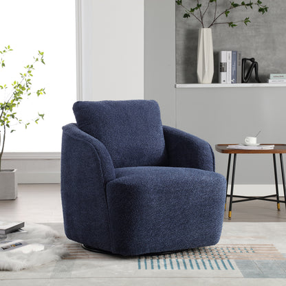30.3'W Boucle Upholstered Swivel Accent Barrel Chair and Comfy Round Accent Single Sofa Chair, 360 Degree Club Bucket Chair, Lounge Armchair for Living Room Bedroom Nursery. Navy