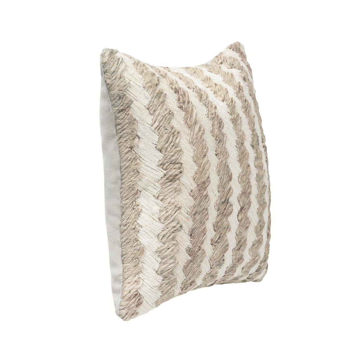 Ivory multi textured decorative pillow with zigzag front panel
