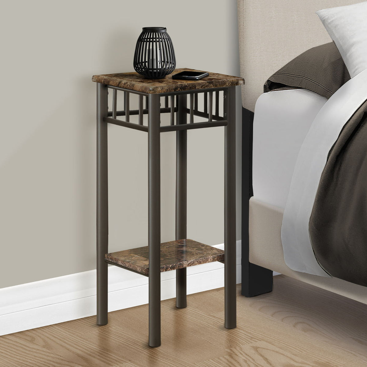 Accent Table Plant Stand Square For Living Room Tempered Glass