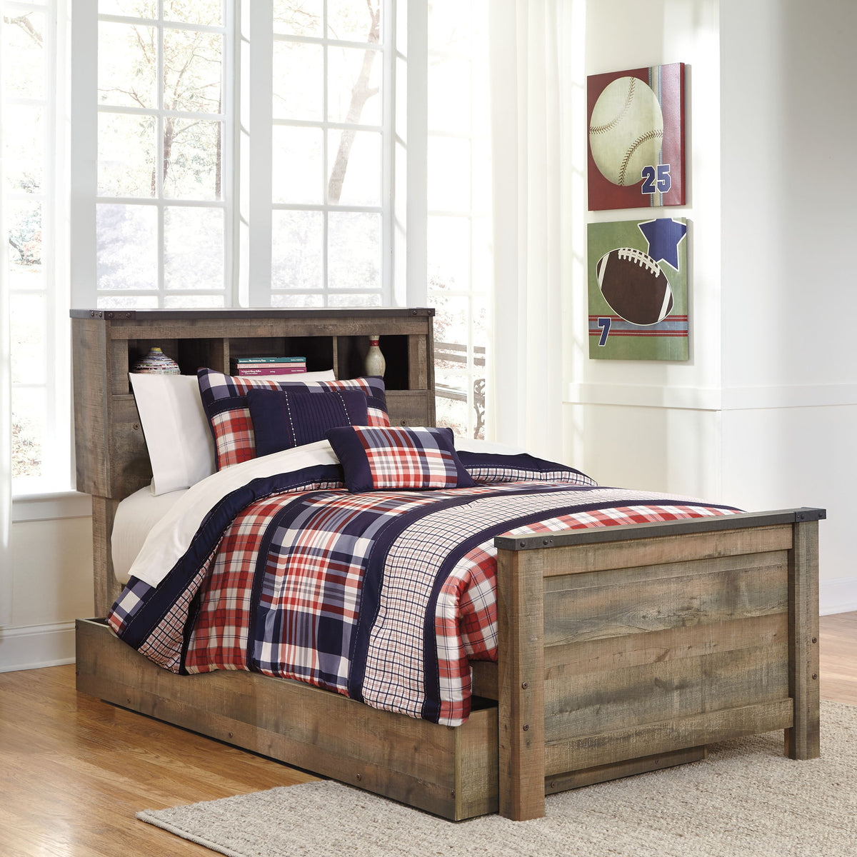 Trinell - Twin Bookcase Bed With 1 Large Storage Drawer - Brown
