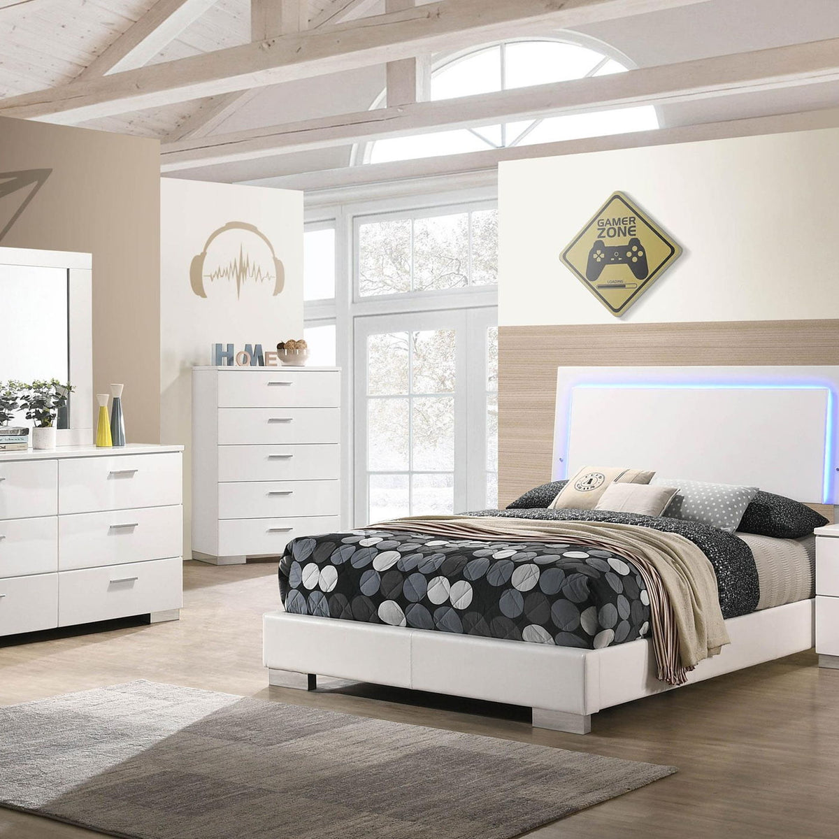 Felicity 5-piece Full Bedroom Set White High Gloss