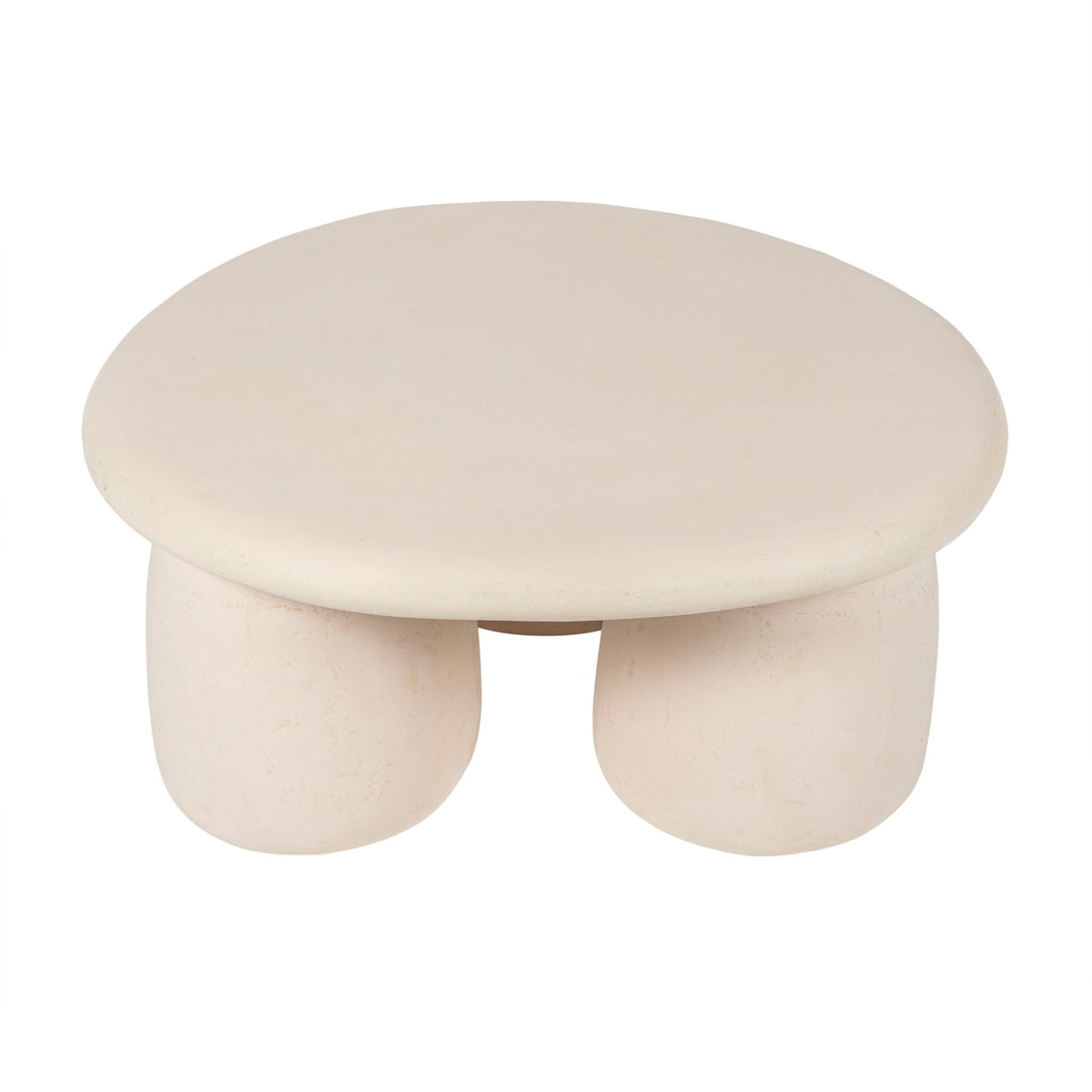 Rahul round coffee table in cream with smooth round top and three short pedestal legs