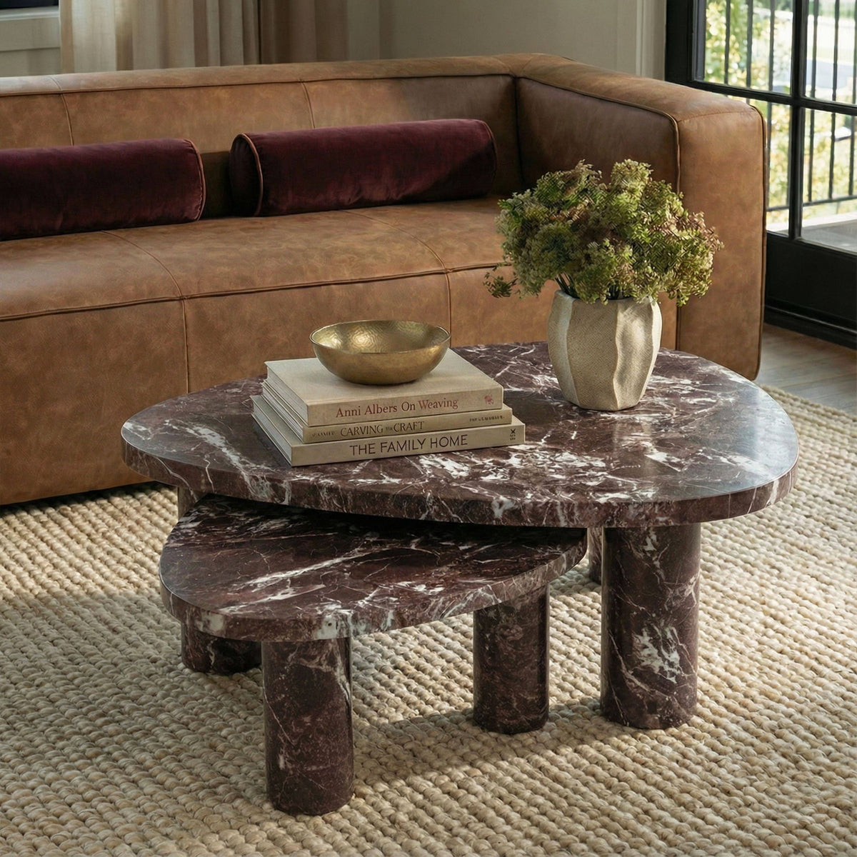 Libby - 2-Piece Faux Marble Nesting Coffee Table Set - Red Levanto