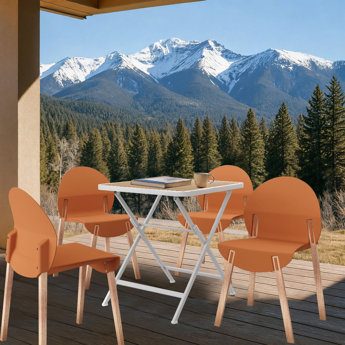 4 Piece Set Of Single Chairs With A Folding Square Table