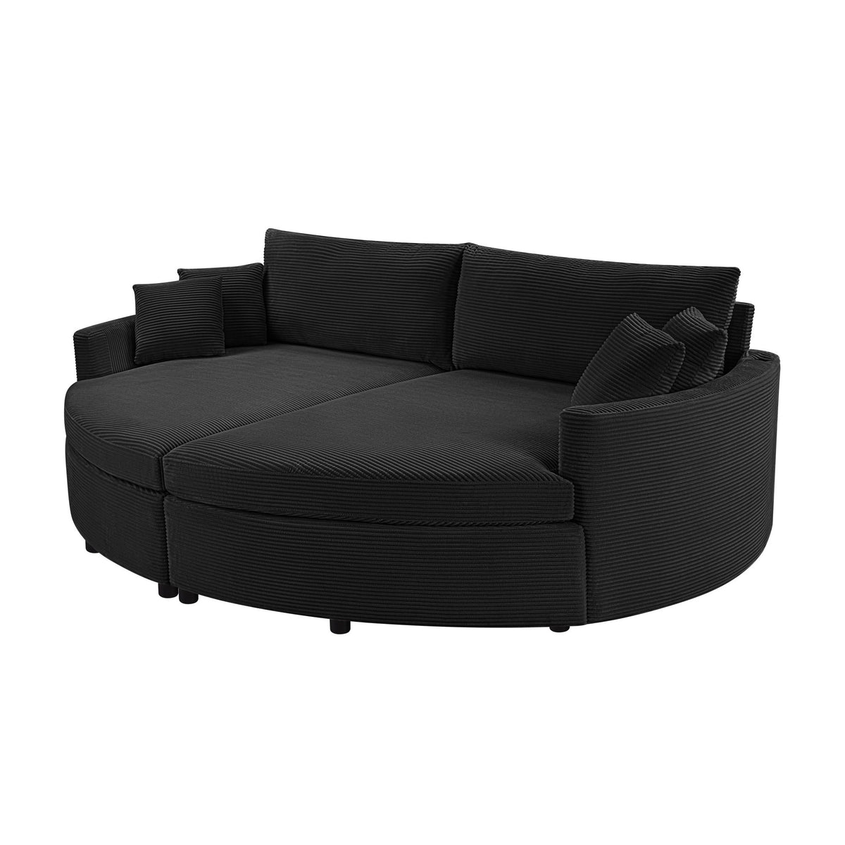 Black oversized double chaise lounge sofa with squared cushions and back pillows