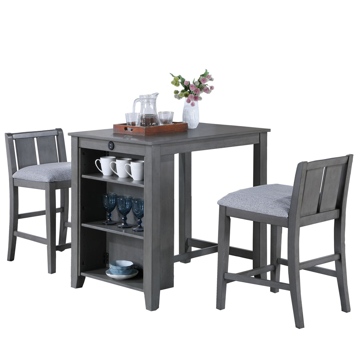 Graham - 3 Piece Small Space Counter Height Dining Table With Shelves And 2 Chairs (Set of 3)