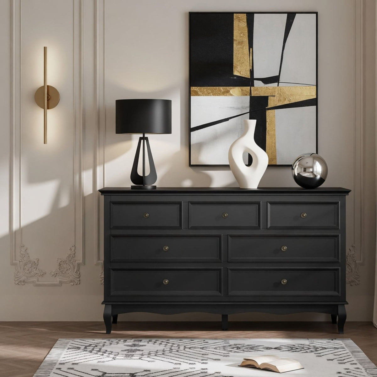 7 Drawer Dresser, Storage Chest - Black
