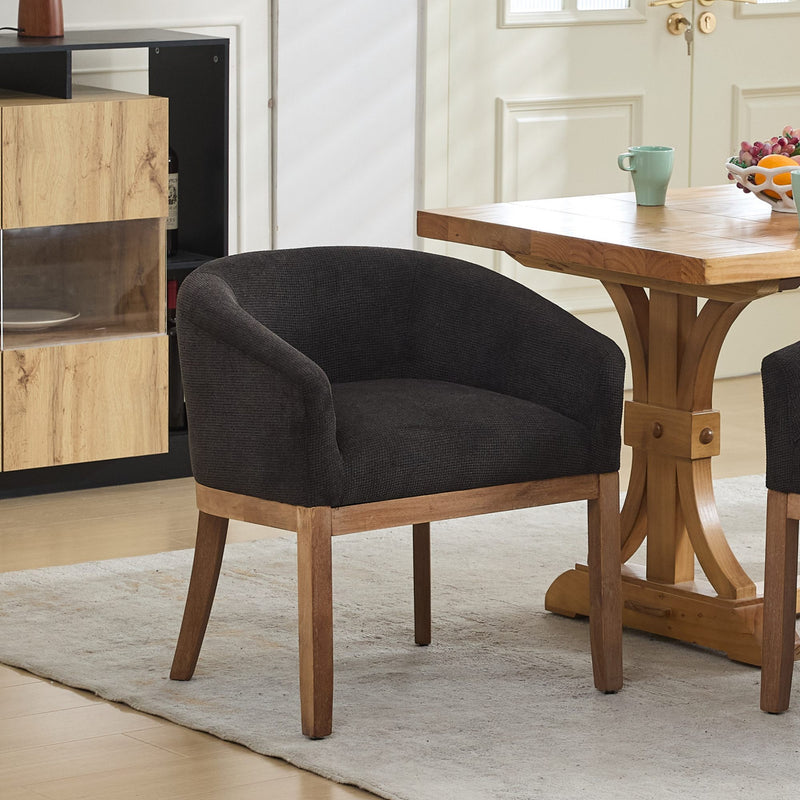 Mid Century Modern Upholstered Barrel Dining Chairs with Arms,Farmhouse Linen Kitchen & Dining Room Chairs with Natural Hardwood Frame, 19' W Accent Chairs for Living Room,Single Pack,Black,SW1891BK