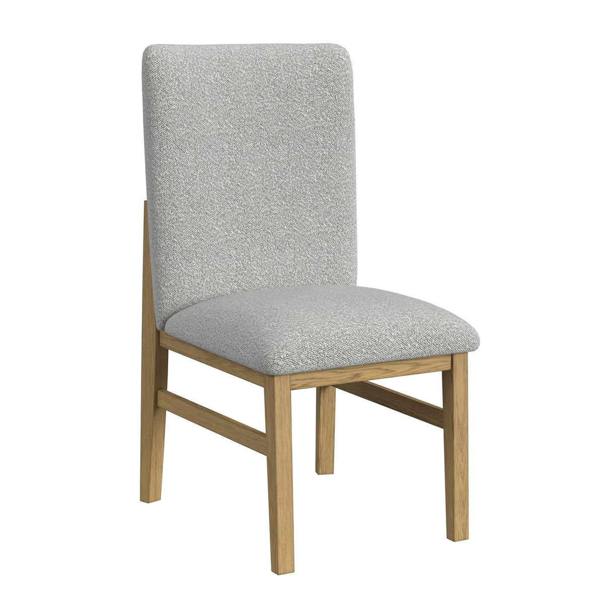 Light wood side chair with gray upholstered seat and back
