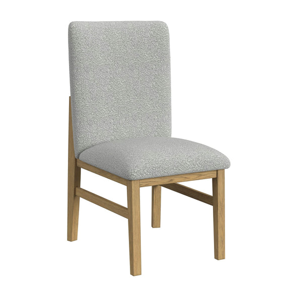 Light wood side chair with gray upholstered seat and back