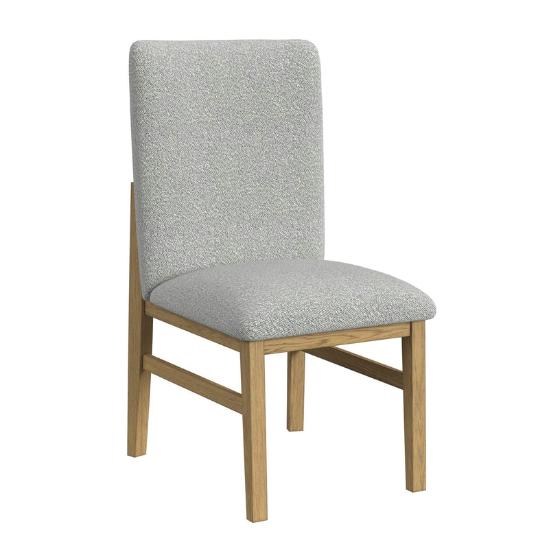 Light wood side chair with gray upholstered seat and back