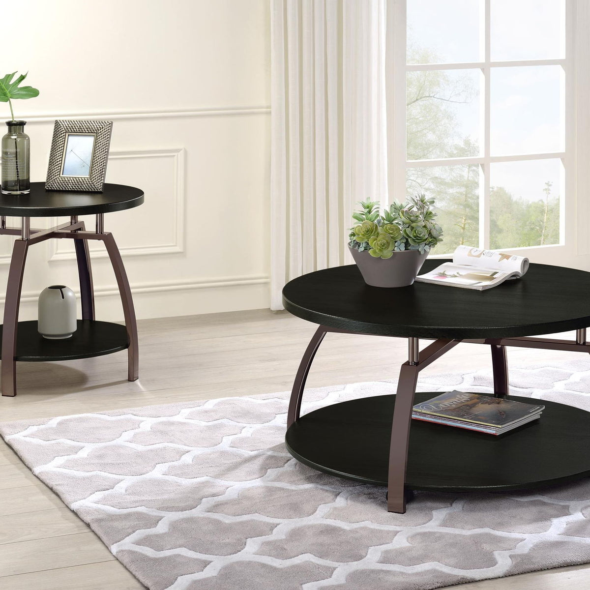 Dacre 2-piece Round Coffee and End Table Set Dark Charcoal