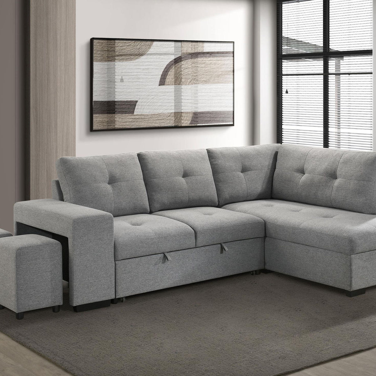 Roanne Fabric Upholstered Sleeper Sectional Sofa Grey