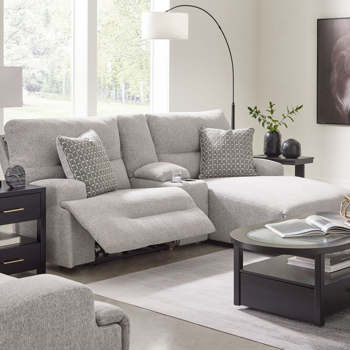 Acklen Place - 4 Pc. - 3-Piece Power Reclining Sectional Sofa With Raf Chaise, Wide Seat Power Recliner - Pewter
