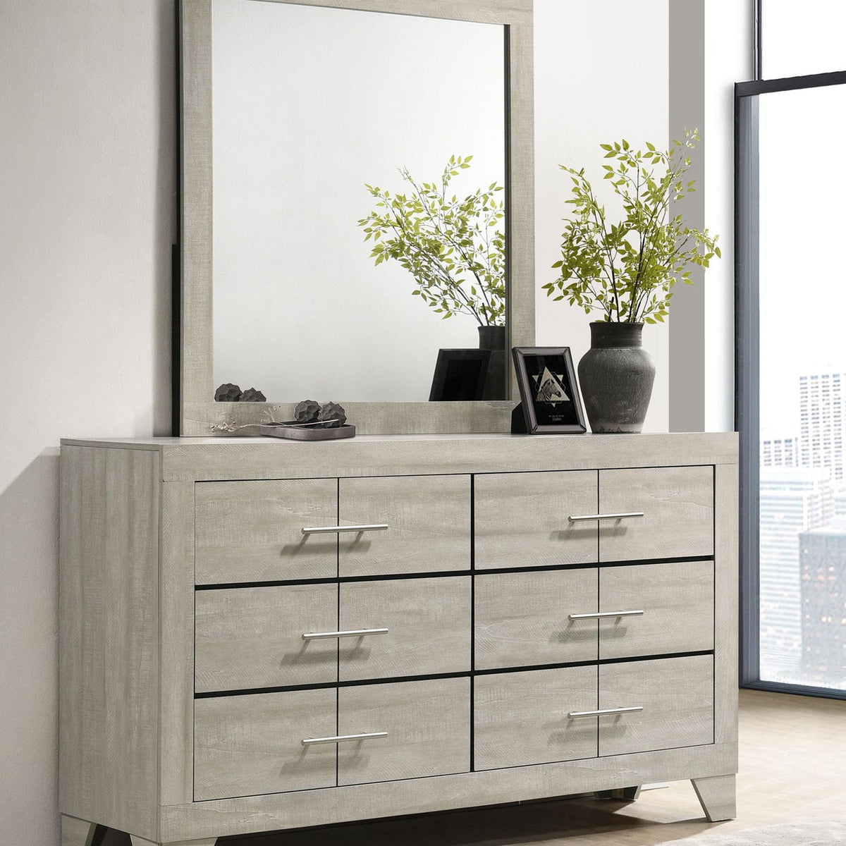 Trenton 6-drawer Bedroom Dresser With Mirror Rustic Cream