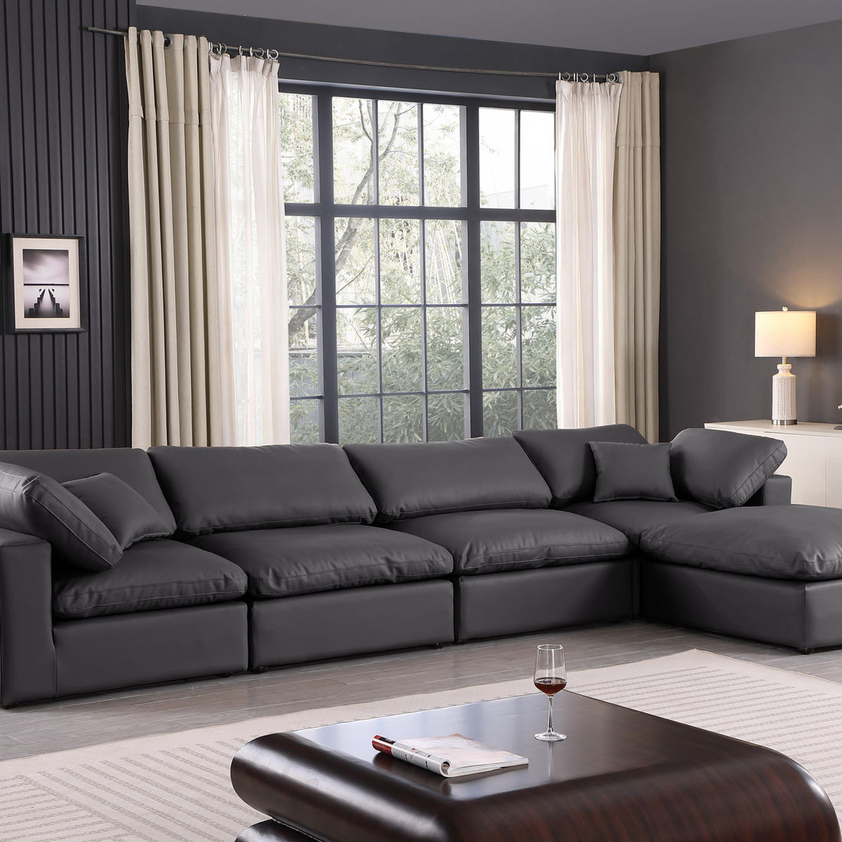 Comfy - 5 Piece Faux Leather Modular Sectional With Chaise