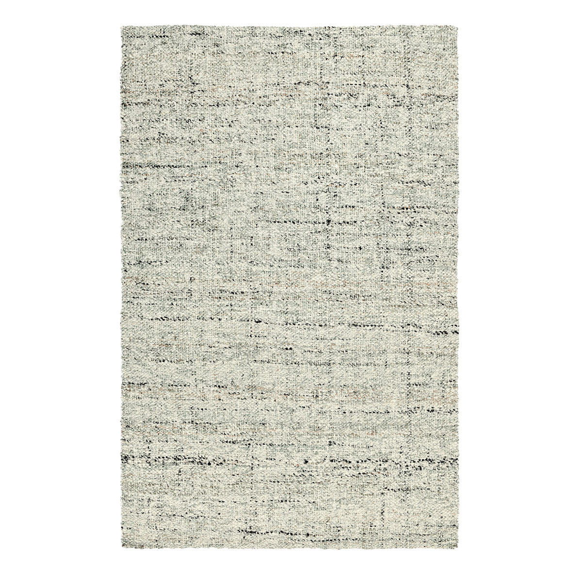Fog gray woven rug with speckled texture and muted horizontal stripe pattern