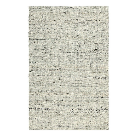 Fog gray woven rug with speckled texture and muted horizontal stripe pattern