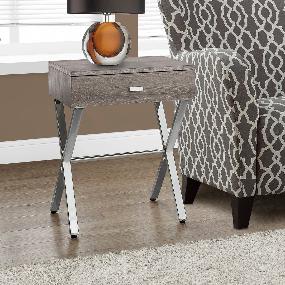 Accent Side X Table, Storage Drawer, Contemporary & Modern