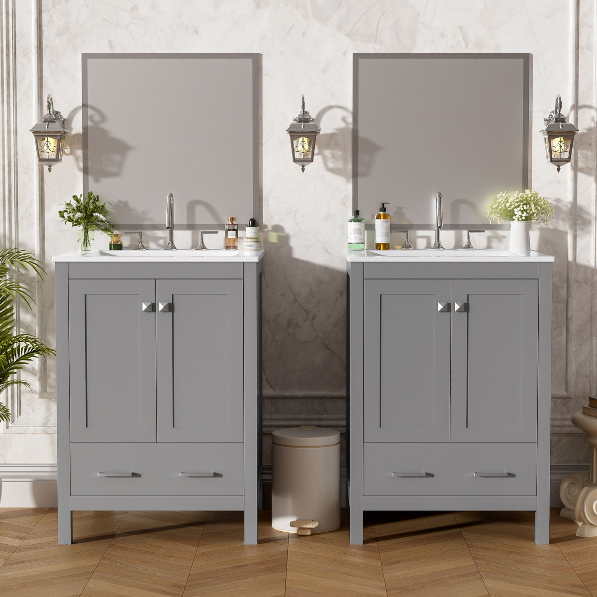 Bathroom Vanity With Integrated Undermount Ceramic Sink, 2 Doors And 1 Drawer, Soft Close Hinges